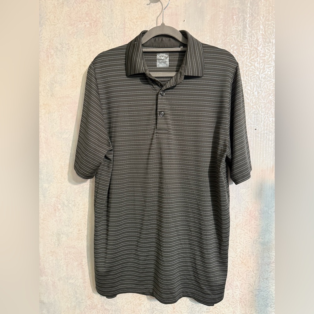The Callaway Fine Line Ventilated Stripe Golf Polo Sz Small, Gray